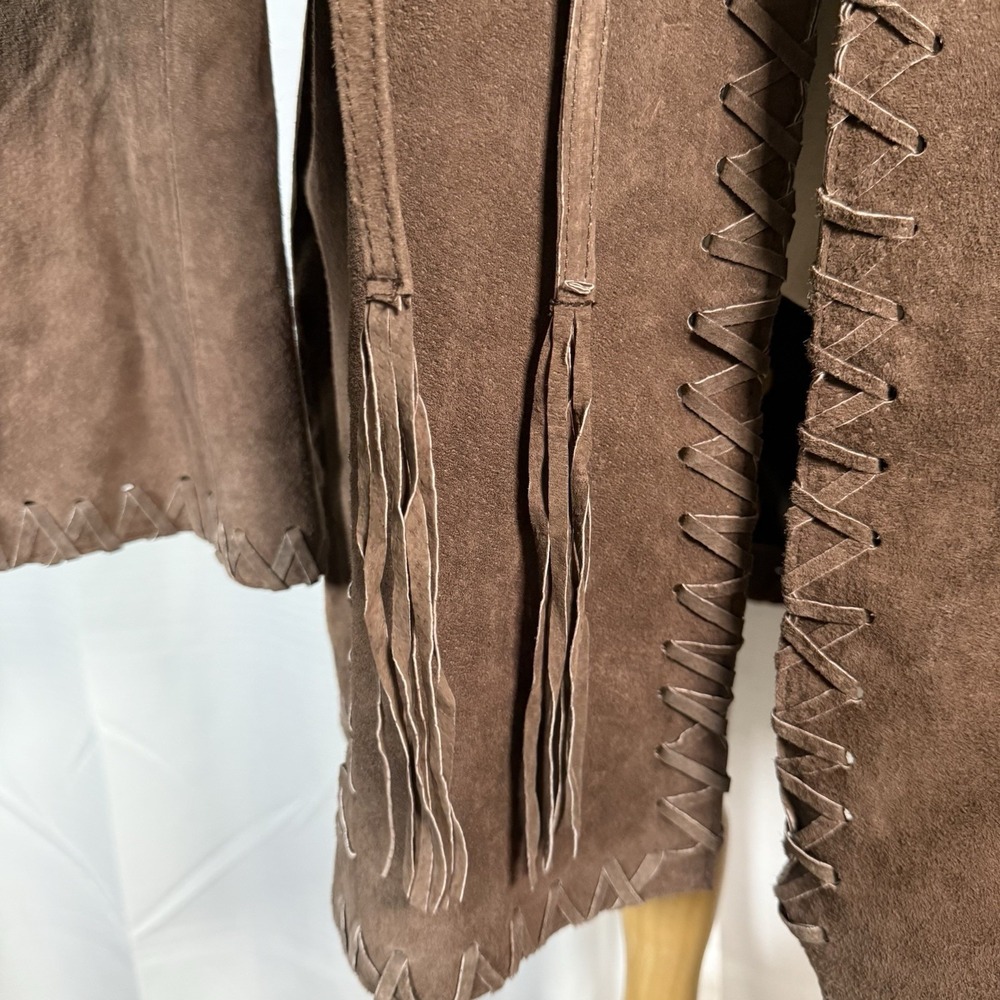 VTG Suede Whipstitched Jacket Tie Front Lace Up Boho Western Brown Coat Size M - Picture 4 of 10